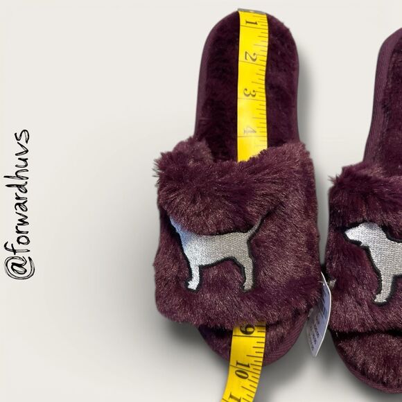 Victoria’s Secret PINK Fuzzy Slide Slippers – Purple – Silver Dog Logo – Size S/ - Picture 8 of 10